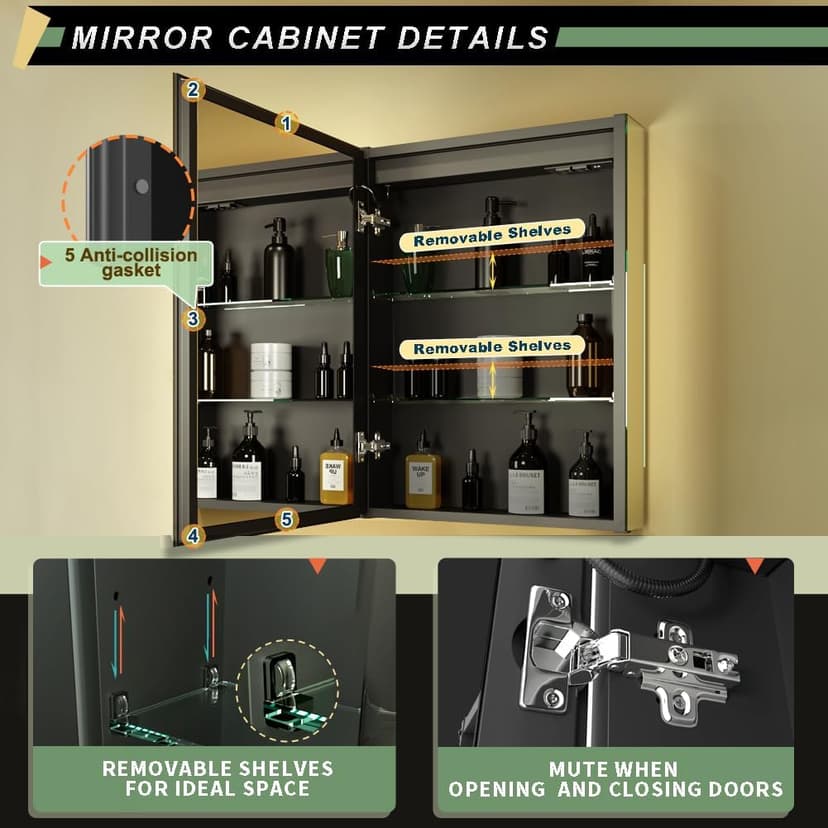 LED Lighted Bathroom Medicine Mirror Cabinet with Sockets & USBs, Anti-Fog Dimmable Light and Color Adjustment, Antirust and Easy to Install Aluminum Cabinet (20 * 28 inch)