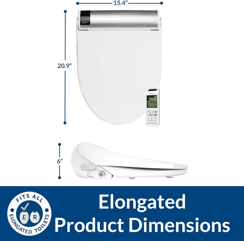 Bio Bidet BB2000 Bliss Electric Bidet Toilet Seat, Warm Water with Air Dryer, Heated Seat with Sensor and Slow Close Lid, Night Light, Remote Control, Elongated, White