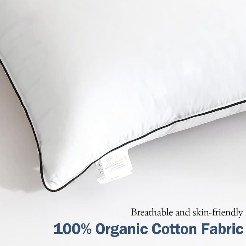 BPC Goose Feather Down Pillows Queen Size Set of 2, Luxury Hotel Bed Pillows, 100% Organic Cotton Cover, Soft Support Surround Fill Polyester, Medium Firm for Back, Stomach or Side Sleepers 20"x30"