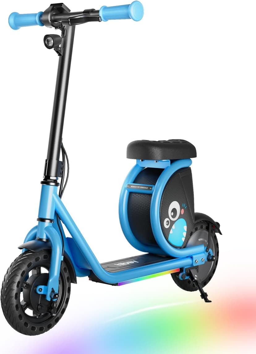 Hiboy JoyHaul Electric Scooter for Kids, Ages 4-10 – LED Neon Lights, 100W Brushless Motor, 56.16Wh Battery, Under-Seat Storage & Safety Brake