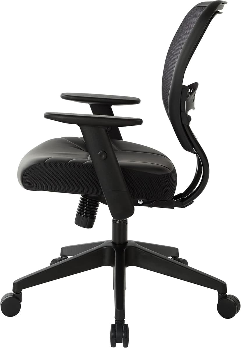 Space Seating Professional AirGrid Dark Back and Padded Black Eco Leather Seat, 2-to-1 Synchro Tilt Control, Adjustable Arms and Tilt Tension with Nylon Base Managers Chair