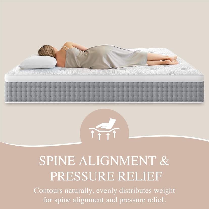 Sleepmax Queen Mattress 14 Inch - Hotel-Collection Hybrid Mattress Extra Lumbar & Hip Support - Deep Sleep Bed in a Box Pain Relief - Fiberglass-Free, CertiPUR-US Certified, 365-Night Trial