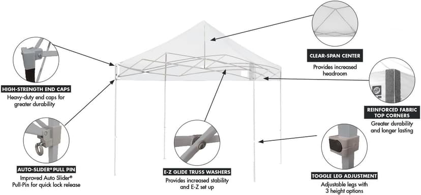 E-Z UP Ambassador Instant Pop Up Canopy Tent, 10' x 10', Roller Bag and 4 Piece Spike Set, Slate White