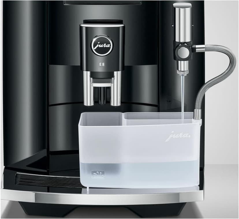 Jura E8 5th Gen Automatic Coffee Machine (Piano Black) Stainless Steel Espresso Machine, Powerful Blending Features Bundle with Glass Milk Container (2 Items)