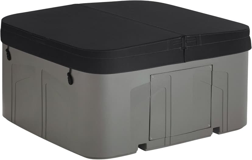 LifeSmart 4-Person Hot Tub with 13 High-Powered Jets & LED Lighting, Square, Taupe - Outdoor Spa w/ 4 Bucket Seats, Pump & Cover, 205-Gallon Water Capacity