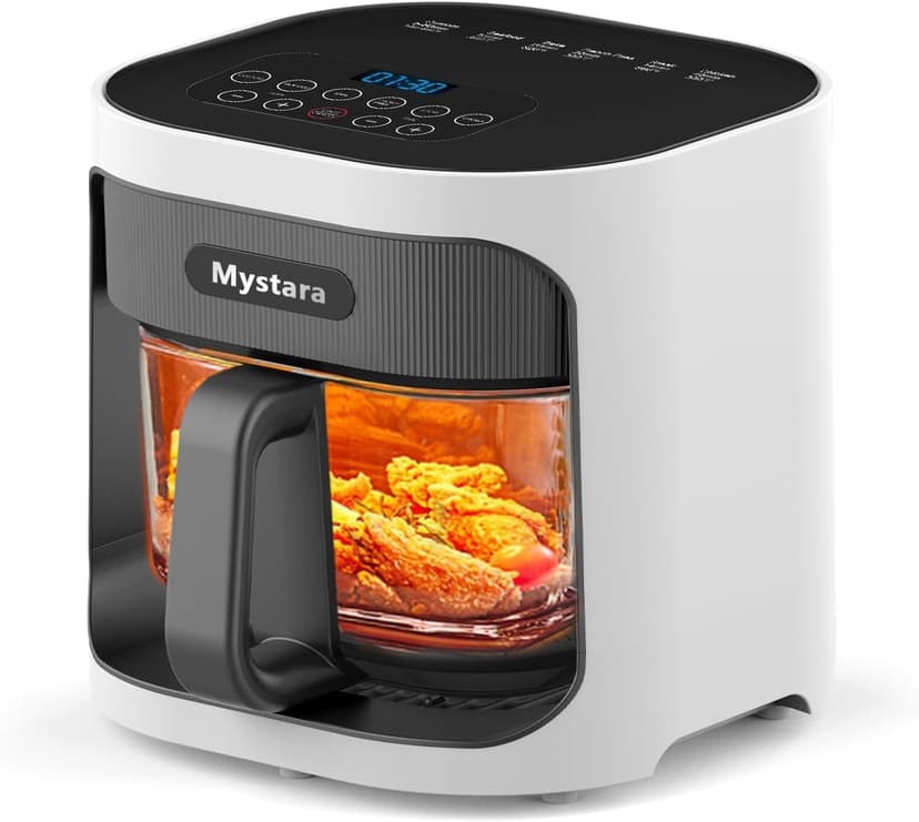 Glass Air Fryer, Digital control panel, 4.5QT Glass Bowl, Hot Air Circulation Technology, Precise Temperature Control, Dishwasher Safe, Transparent and Easy-to-clean Containers(White)