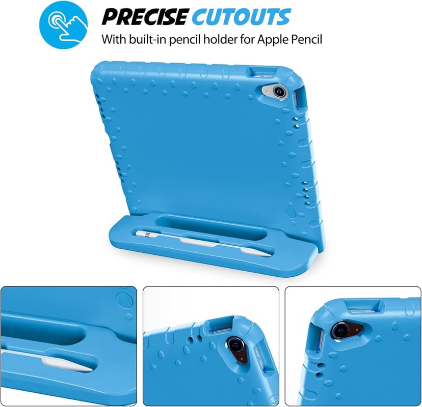 ProCase Kids Case for iPad A16 11th Generation 2025/iPad 10th Generation 2022 with Pencil Holder, iPad 11/10 Case Shockproof Lightweight Cover with Stand Convertible Handle for Children -Blue