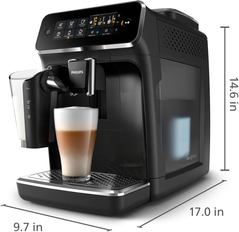 Philips 3200 Series Fully Automatic Espresso Machine, LatteGo Milk Frother, 5 Coffee Varieties, Intuitive Touch Display, 100% Ceramic Grinder, AquaClean Filter, My Coffee Choice, Black (EP3241/54)