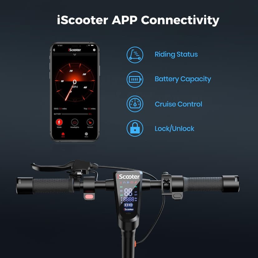 iScooter Electric Scooter for Adults,50/30 Miles Range, 28 MPH Top Speed, 800/750W Motor, 10" Pneumatic Tires, Foldable Dual Shock Absorption Commuting E Scooter with APP & Turn Signals & Storage Bag