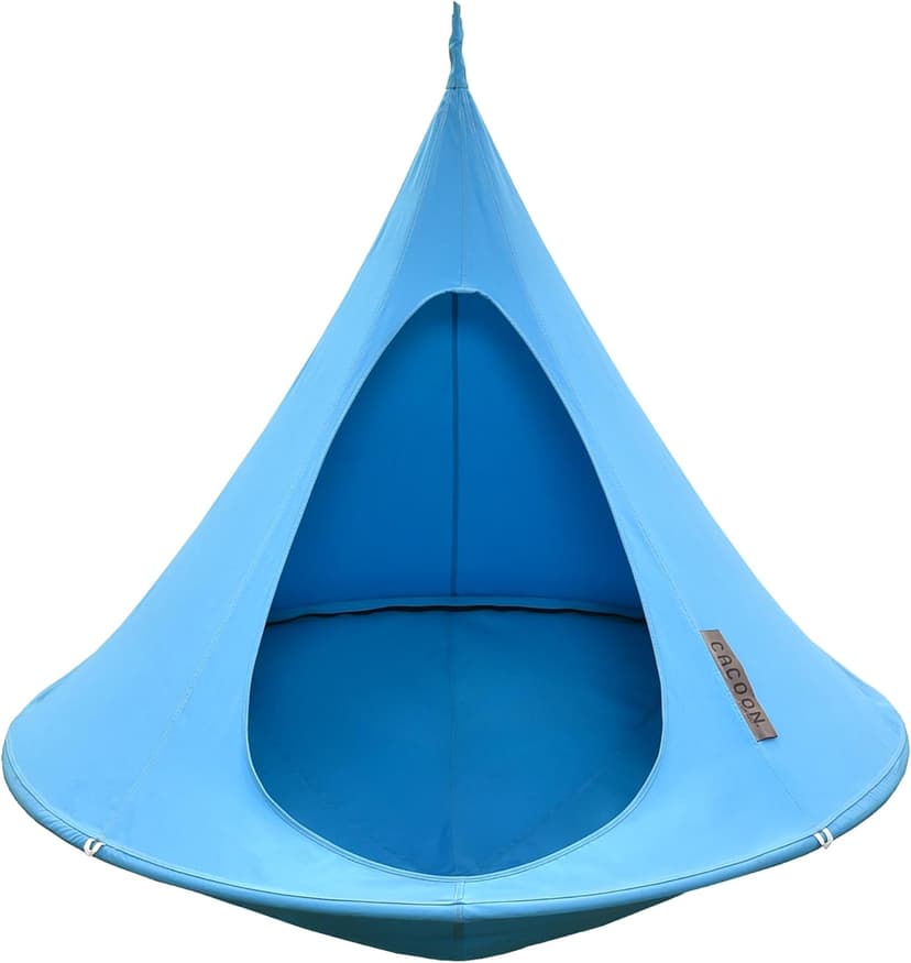 Single Cacoon Hanging Chair – Cozy Indoor/Outdoor Hammock with Polyester Canvas, 440 lb Capacity, Includes 18ft Rope & Carabiner (Turquoise)