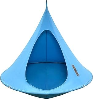 Single Cacoon Hanging Chair – Cozy Indoor/Outdoor Hammock with Polyester Canvas, 440 lb Capacity, Includes 18ft Rope & Carabiner (Turquoise)