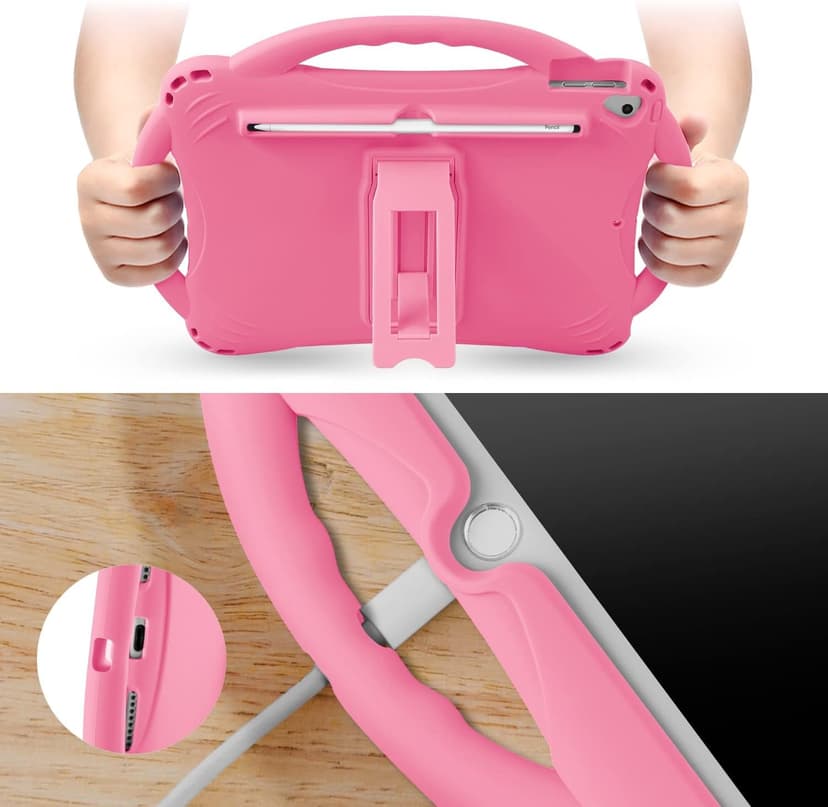 TopEsct Kids Case for iPad 10.2 inch - Shockproof Silicone Cover with Tempered Glass Screen Protector and Strap - Compatible with iPad 9th/8th/7th Gen (2021)" (Pink)
