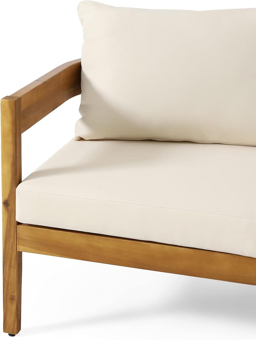 Christopher Knight Home Brooklyn Outdoor 3 Seater Sofa with Cushions - Acacia Wood - Teak/Beige