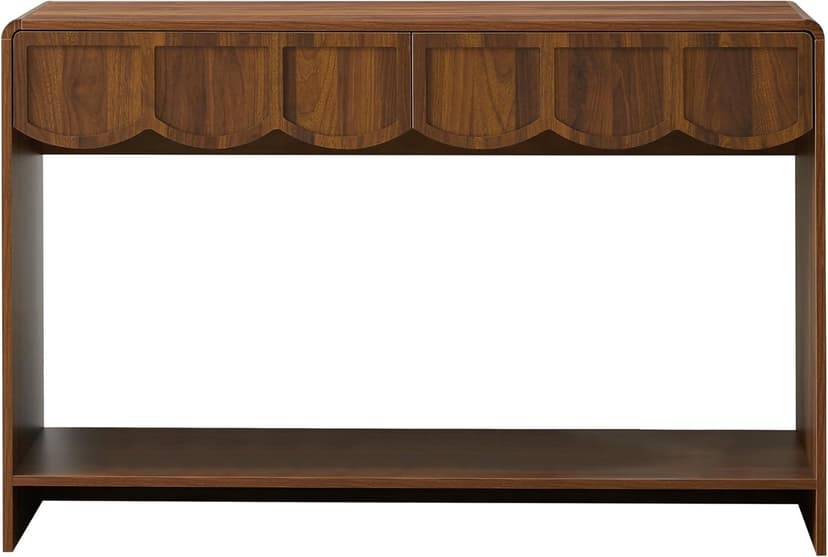 Console Table with Drawers, Mid-Century 43 Inches Narrow Entryway Tables with Open Storage Shelves, Hallway Accent Tables Behind Couch Table for Living Room - Walnut