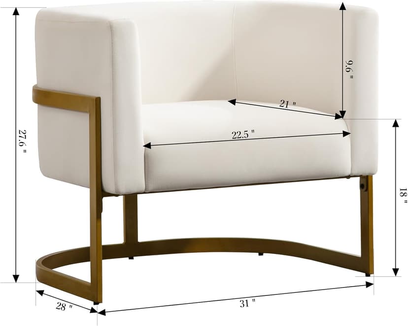 Modern Off-White Accent Chair, Velvet Barrel Chair Padded Seat, Upholstered Comfy Armchair for Reading/Living Room/Bedroom/Club Side Chairs with Luxury Gold Frame