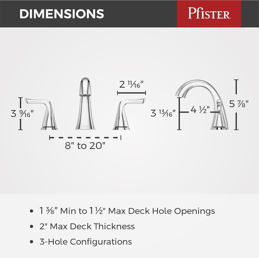 Pfister Willa Bathroom Sink Faucet, 8-Inch Widespread, 2-Handle, 3-Hole, Polished Chrome Finish, LF049MALCC