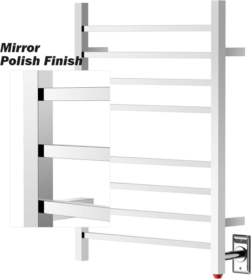 HEATGENE Towel Warmer, Heated Towel Warmer Rack, Wall-Mounted Hardwired/Plug-in Electric Towel Warmers for Bathroom, Hot Towel Rails - Mirror Polish