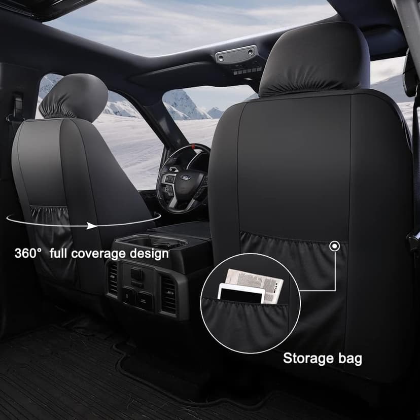 GIANT PANDA Full Set Car Seat Covers Customized Fit 2009-2025 Ford F150 and 2017-2025 F250 F350 F450 Super Crew/Crew Cab Pickup Trucks, Front and Rear Seats Fabric Protectors (Black+Blue)