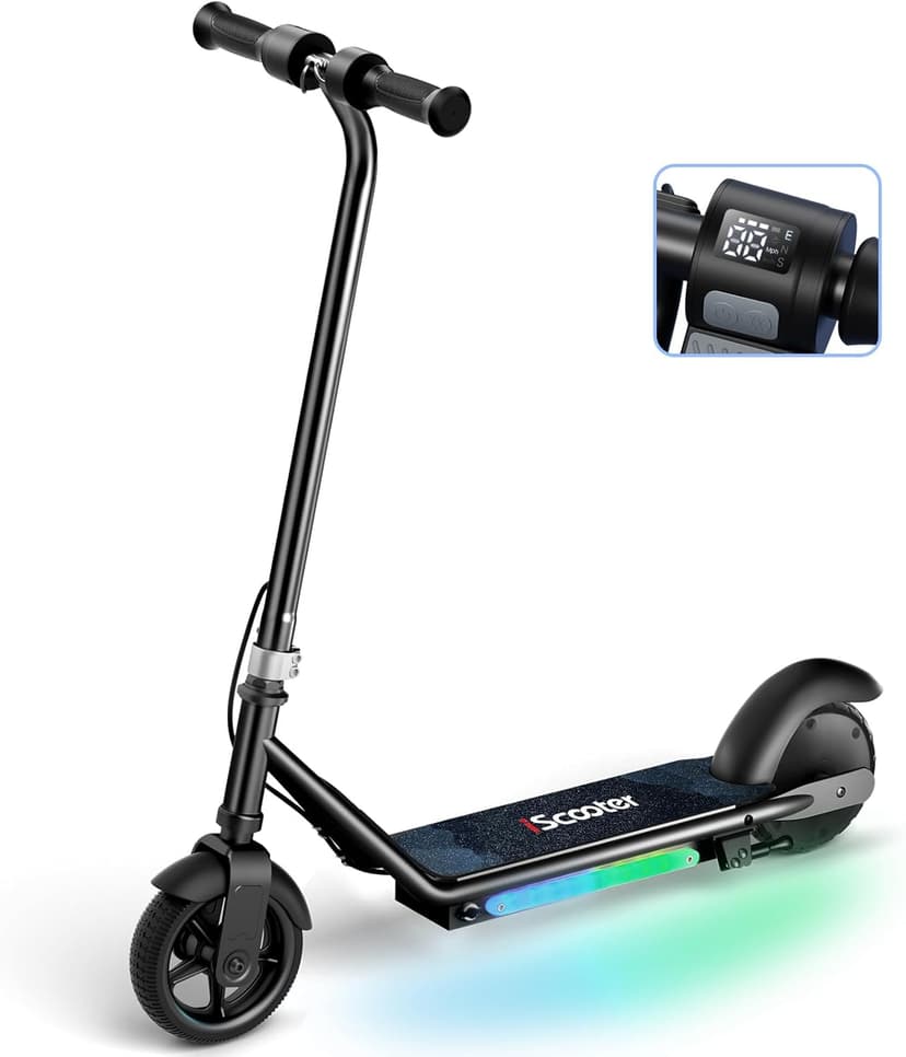 iScooter IK3/IK3Pro Electric Scooter for Kids Aged 6-12, LED Display, 3 Speeds, 3 Heights (IK3Pro), Magnetic Charging, 150W Motor, Colorful Lights