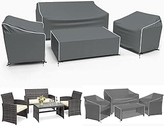 Gasadar Patio Furniture Covers, 4-Piece Outdoor Furniture Cover Waterproof for Patio Loveseat, Chair and Coffee Table, 600D Heavy Duty, Grey