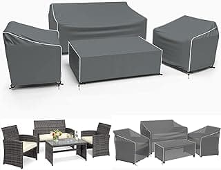 Gasadar Patio Furniture Covers, 4-Piece Outdoor Furniture Cover Waterproof for Patio Loveseat, Chair and Coffee Table, 600D Heavy Duty, Grey