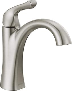 Delta Arvo Brushed Nickel Bathroom Faucet 1 Hole, Single Hole Bathroom Sink Faucet for Vanity, Push-Pop Drain Assembly, Spotshield Stainless 15840LF-SP