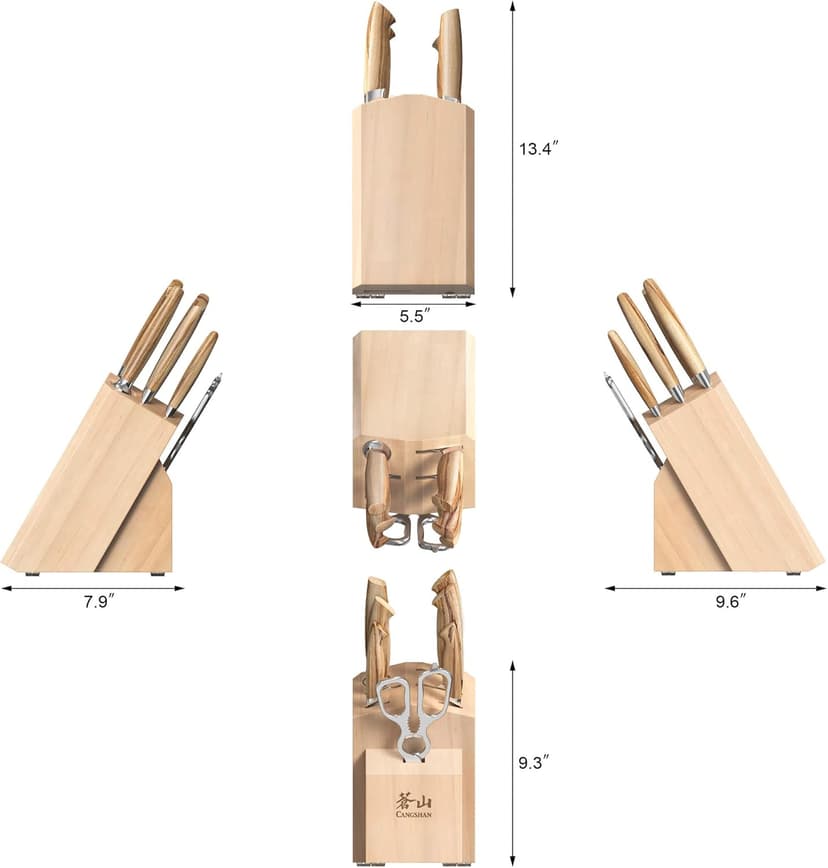 Cangshan OLIV Series 8-Piece Knife Block Set, Forged Swedish 14C28N Steel, Maple Block, 501684