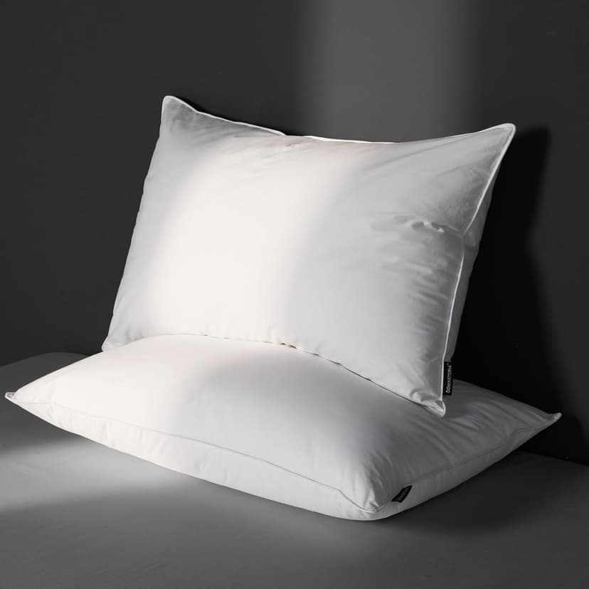 Luxury Feather Down Pillow King Size Set of 2 Pack, 100% Cotton Hotel Collection Bed Pillows for Sleeping, Down Surrounded Soft Medium Firm Pillows for Side Back Stomach Sleepers 20" x 36"