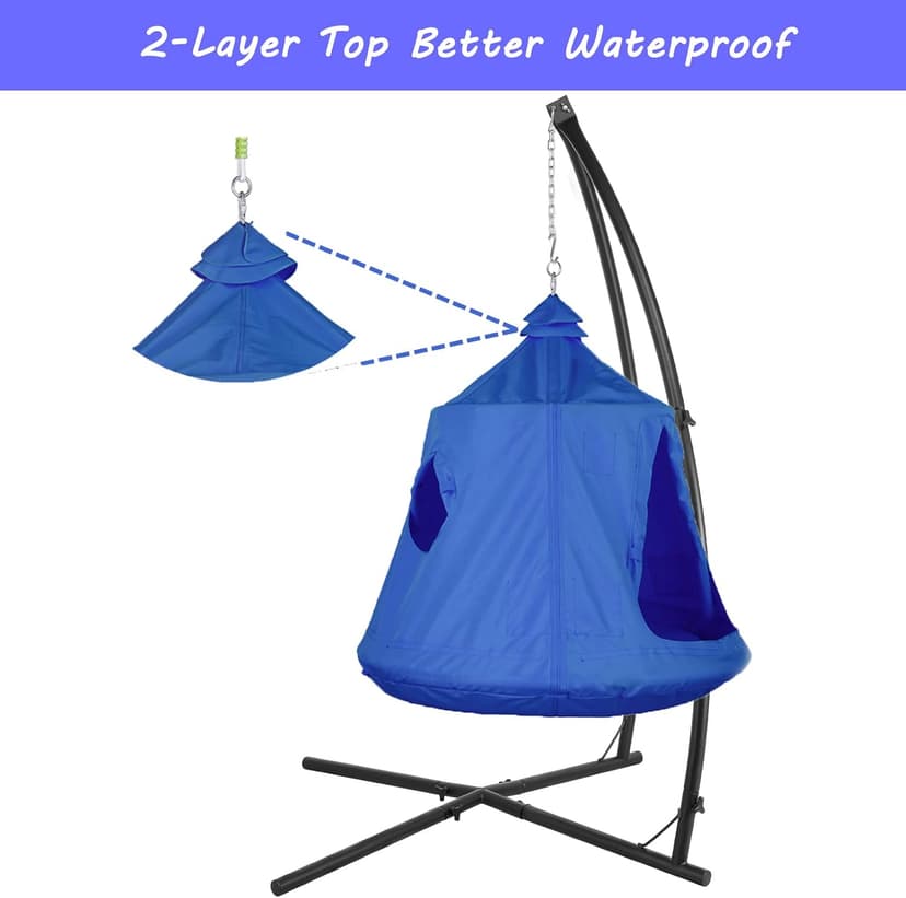 AthLike X-Shaped Hanging Tree Tent w/Swing Chair,Hammock Chair Stand Canopy w/Steel Frame,Indoor Outdoor Egg Basket Patio Seat w/Adjustable Solid Stand,Bedroom Porch Balcony Garden 330lb (Blue)
