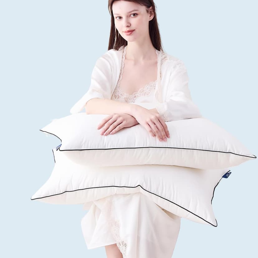 Feather Down Pillows King Size Set of 2, Luxury Hotel Collection Bed Pillow 2 Pack, Airyfil™ Powered Fillings & Feathers Pillow，Fluffy Plush for Side Sleepers, Medium Firm, 20x36 in.