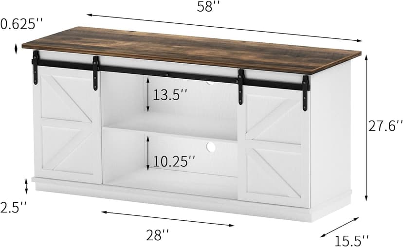 YESHOMY Farmhouse TV Stand and Entertainment Center for Televisions up to 65 Inchs, with Sliding Barn Doors and Storage Cabinets, Console Table and Media Furniture for Living Room, 58 Inch, Milk White