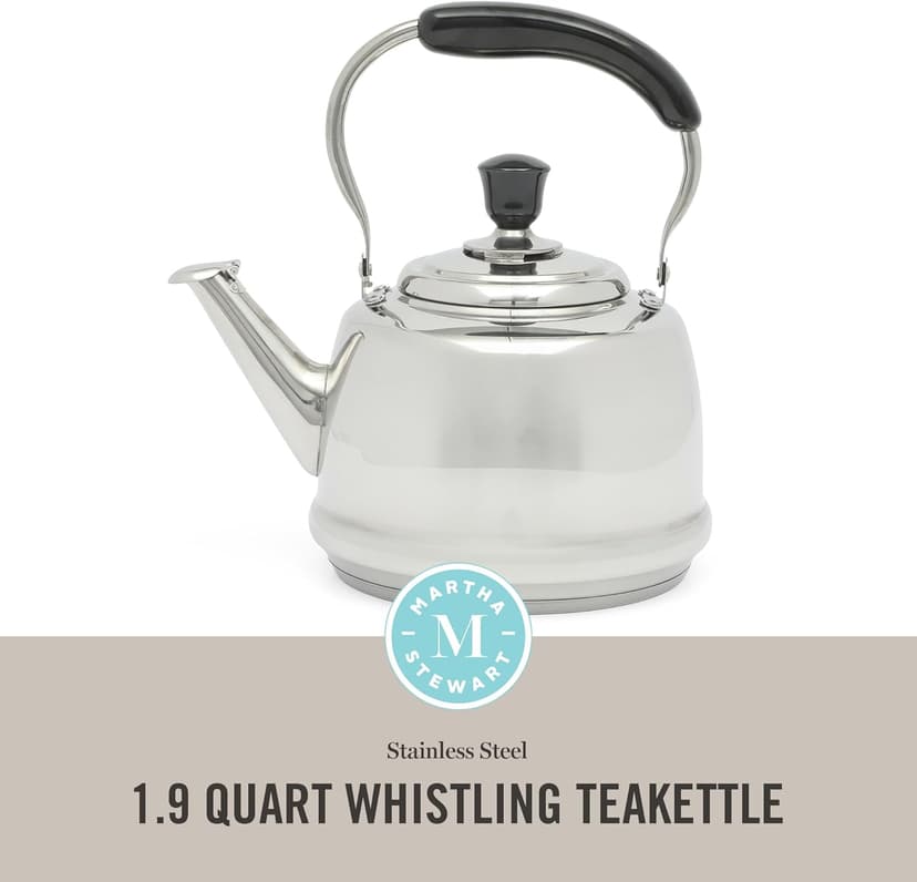 Martha Stewart Kingstree Large 2 Qt Heavy Gauge Whistling Tea Kettle - Stainless Steel