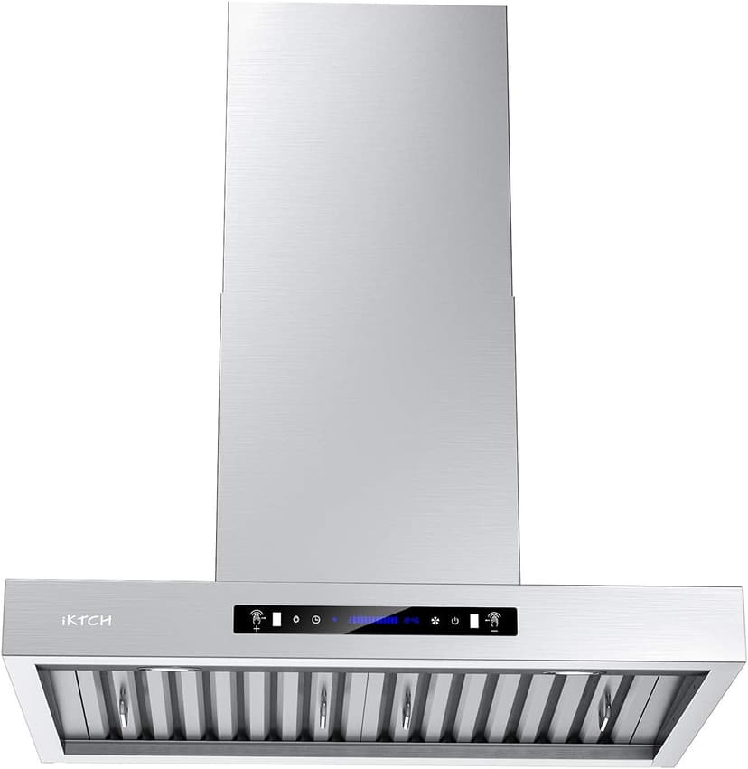 IKTCH 36-Inch Wall Mount Range Hood, 900 CFM Ducted Vent Hood with 4-Speed Fan, Gesture Sensing & Touch Control, Stainless Steel Kitchen Chimney Vent with Adjustable LED Lights
