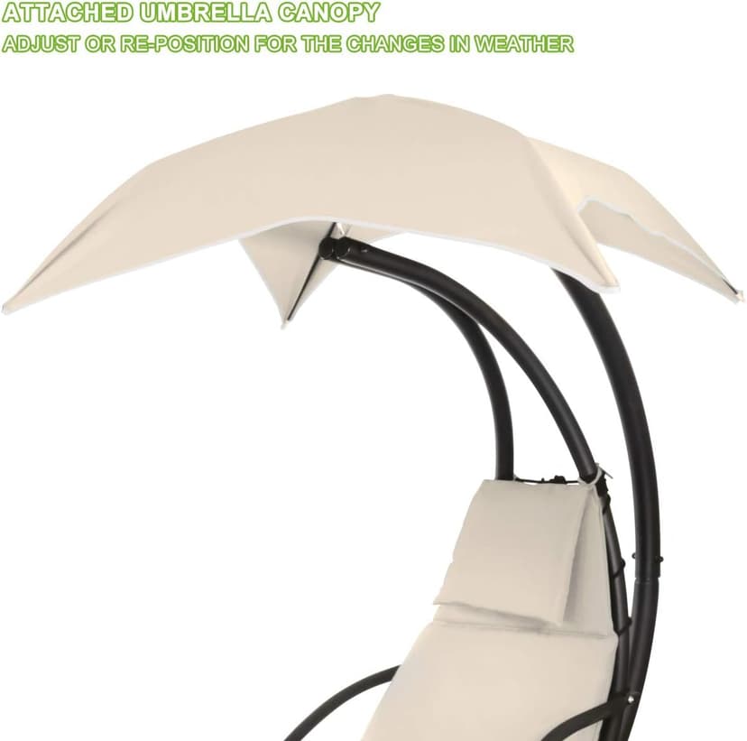 Patio Hanging Chaise Outdoor Lounger Padded Cushion Swing Hammock Chair w/Sun Shade Canopy Umbrella Stand [Beige]