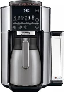 De'Longhi TrueBrew Drip Coffee Maker, Built in Grinder, Single Serve, 8 oz to 24 oz with 40 oz Carafe, Hot or Iced Coffee, Stainless,CAM51035M, Silver/Black