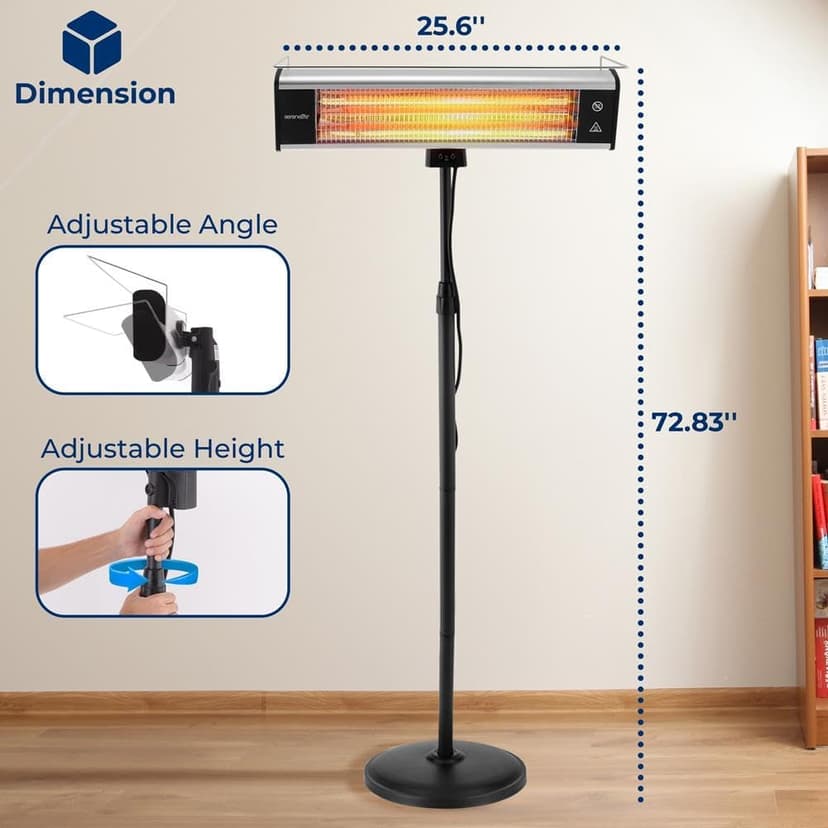 SereneLife Infrared Patio Heater 1500W Electric Heater Indoor/Outdoor Use, Portable Stand with Remote Control, IP65 Approved, 360° Tip-Over Safety Switch for Restaurant, Patio, Backyard, Garage, Decks