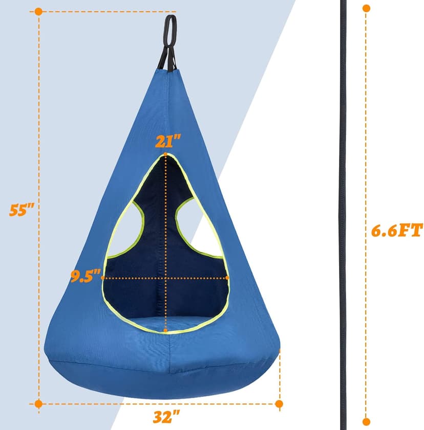 Kids Nest Swing Chair, Hanging Hammock Chair Nest Hammock Swing Chair for Outdoor and Indoor(32" D x 52" H),Detachable Play Tent Swing for Child Sensory Swing for Kids Age from 3-12 Years(Blue)