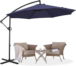 ABCCANOPY 10FT Cantilever Patio Umbrella with base included, 360° Rotation Outdoor Offset Umbrella for Backyard, Deck, Poolside (Navy Blue)