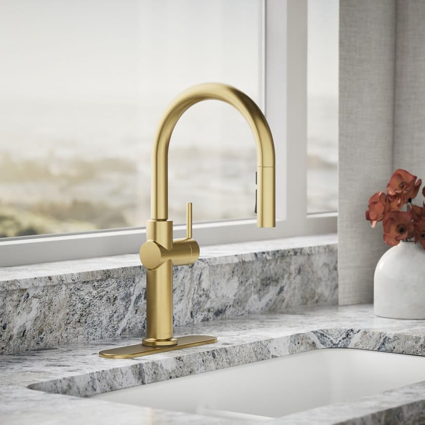 KOHLER 22972-2MB Crue Pull Down Kitchen Faucet, Pull-Down Sprayer, Vibrant Brushed Moderne Brass