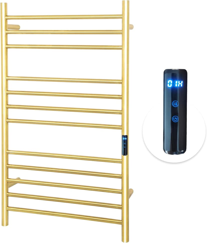 12 Bars Towel Warmer Rack, 23" Electric Wall Mounted Heated Towel Rack with Timer and Temperature Control, Towel Heater Hard Wired/Plug-in Hot Towel Rails for Bathroom, Brushed Gold