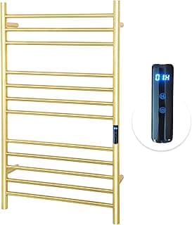 12 Bars Towel Warmer Rack, 23" Electric Wall Mounted Heated Towel Rack with Timer and Temperature Control, Towel Heater Hard Wired/Plug-in Hot Towel Rails for Bathroom, Brushed Gold