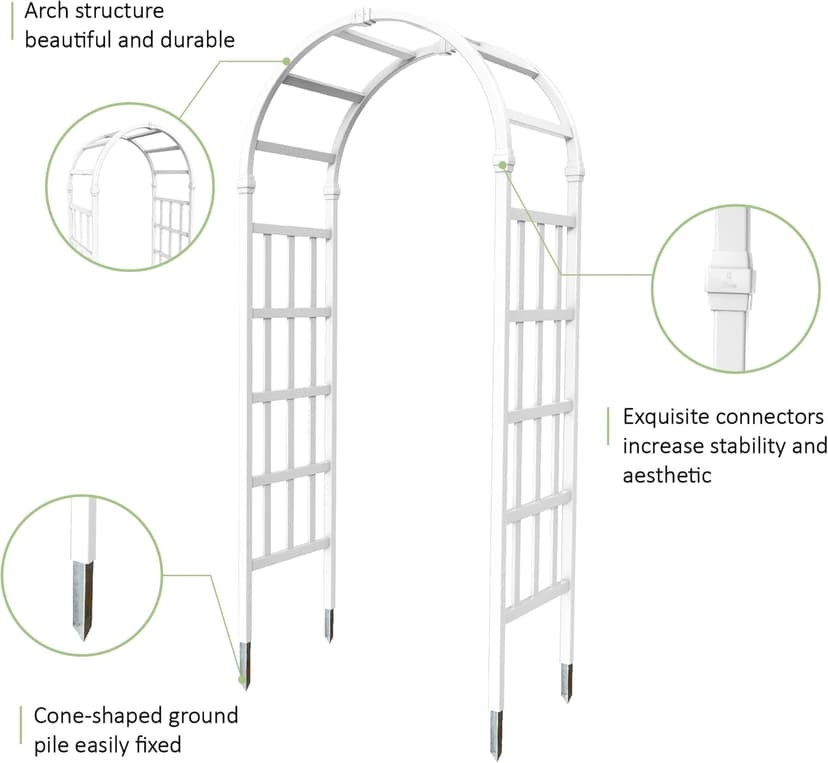 41" W x 86" H Vinyl Arbor, Vinyl Arch, Garden Arch Arbor for Outdoor, Yard, Garden, Climbing Plants - White