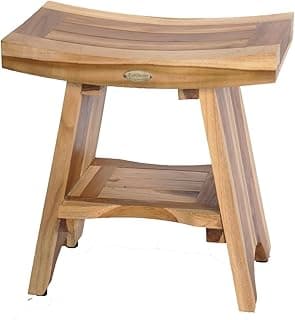 EcoDecors 18 Inch Serenity 300 Pound Capacity Waterproof Teak Wood Shower Bench Stool Seat Chair For Inside Shower Storage Shelf Provides Safety, and Storage, For Bathroom Accessories Natural Color