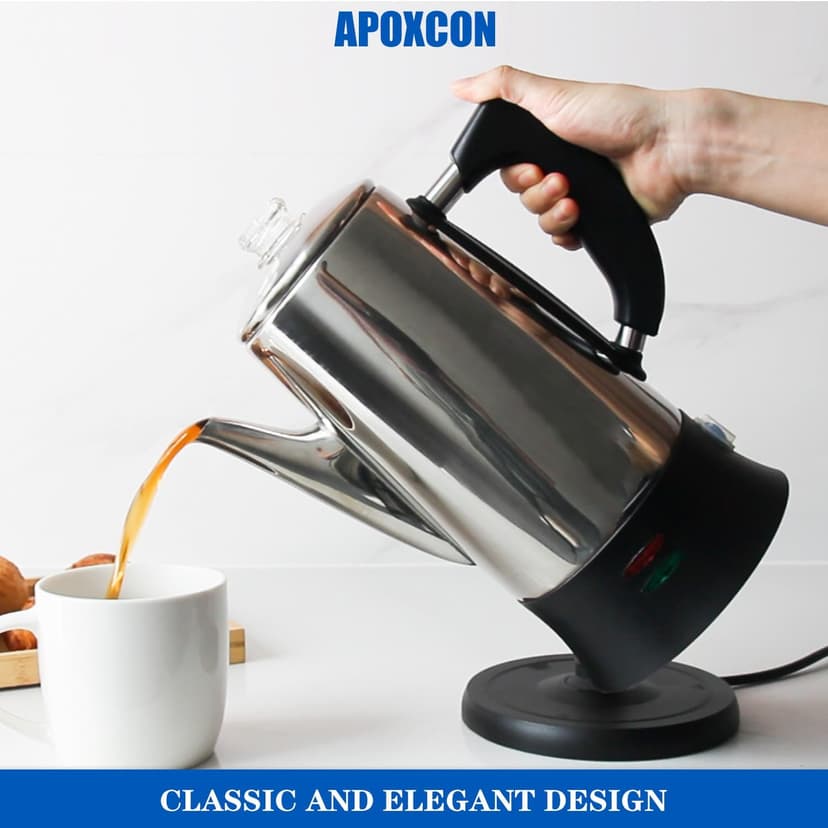 Electric Coffee Percolator Stainless Steel Coffee Maker with Heat Resistant Tough Glass Clear Brew Progress Knob, Keep Warm & Cordless Serving Classic Coffee Pot with On/OFF Switch 12 Cup