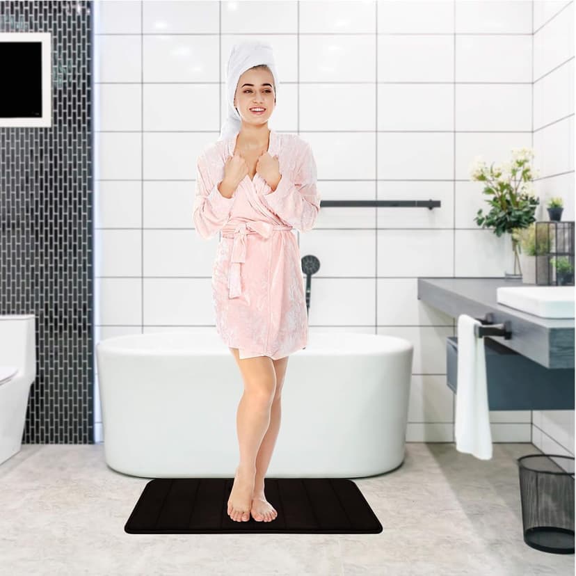 Bathroom Rugs Set Memory Foam Bath Rugs Non-Slip Bath Mat Set 3 Piece,Washable Bathroom Mats,Absorbent Shaggy Rugs Super Soft U-Shaped Toilet Rug,Bahroom Carpets for Bathroom,Tub,Shower（Black）