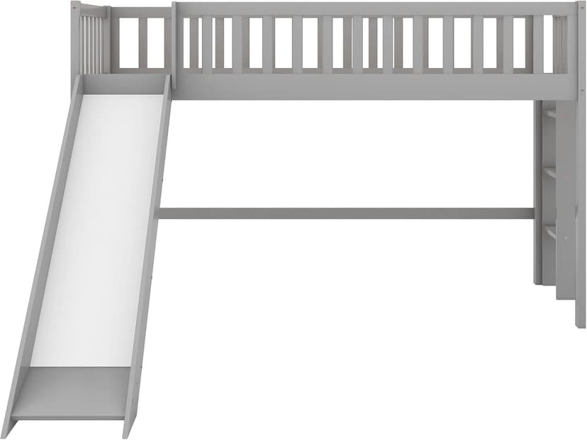 Bellemave Twin Size Loft Bed for Kids,Low Loft Bed with Slide and Ladder,Wood Loft Bed Twin for Girls Boys,Grey