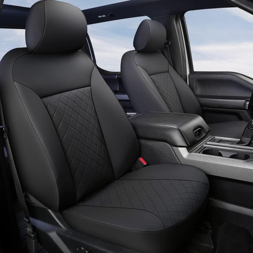 GIANT PANDA Front Car Seat Covers Custom Fit Ford F150 F250 F350 F450 Super Crew/Crew Cab Pickup Trucks, Front Seats Fabric Protectors (Black) 2-Pack