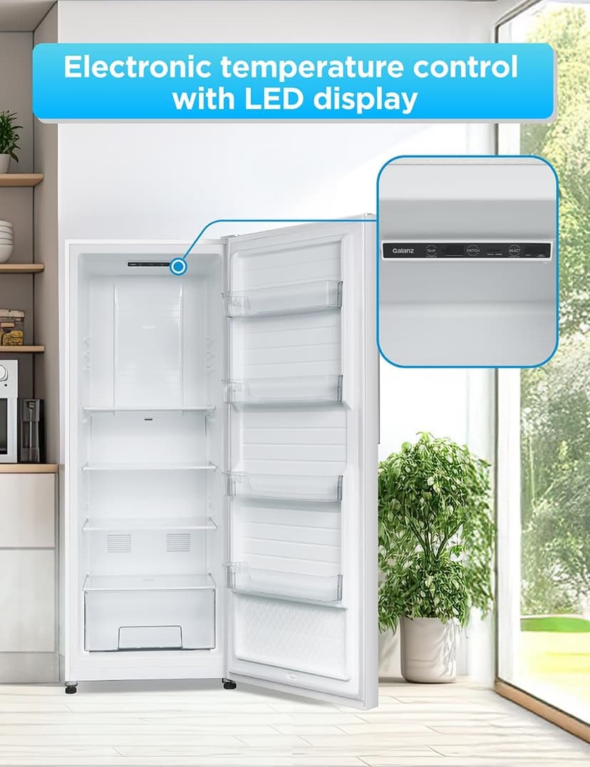 Commercial Cool 11.1 Cu. Ft. Convertible Freezer Refrigerator, Upright Fridge with Glass Shelves, Reversible Door, Garage Ready, ENERGY STAR rated, Auto Defrost, CCUC1110GW, White