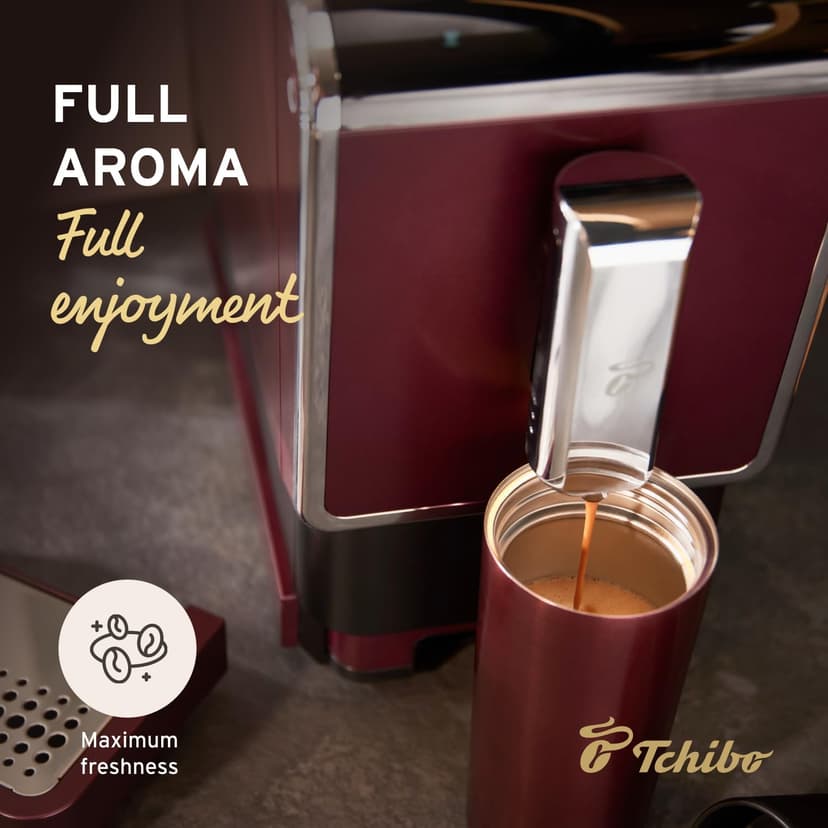 Tchibo Automatic Espresso & Coffee Machine Bundle with Built-in Grinder, Comes With 3 x 12 oz. Bags of Whole Bean Coffee, Red