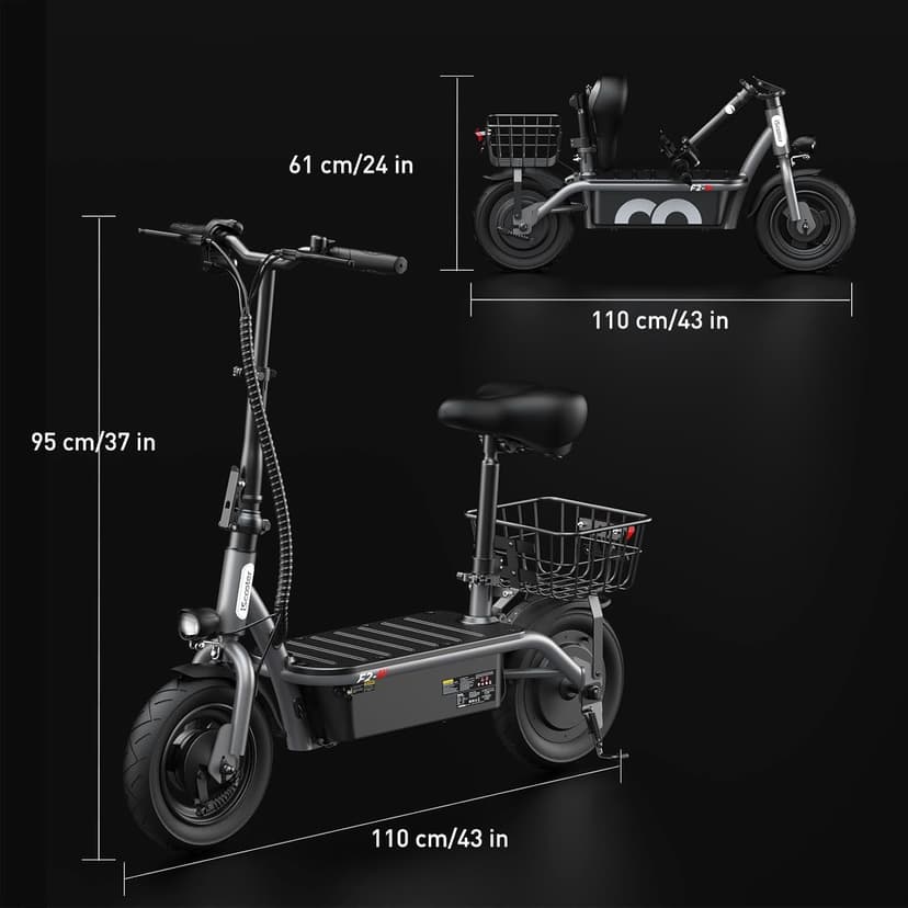 iScooter Electric Scooter with Seat, 37/21 Miles Long Range & 28/19/15.6 MPH Top Speed, 14"/12"/10" Pneumatic Tire, Height Adjustable Seat & Handlebar, Dual Suspensions Commuting Scooter with Basket